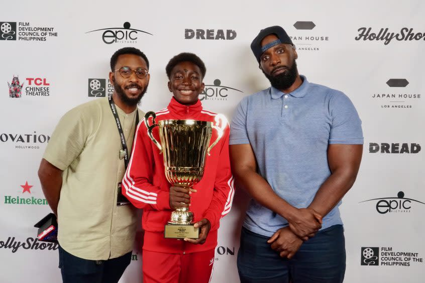 L-R ‘Hallelujah’ producer Duran Jones, actor Stephen Laroy Thomas, director Victor Gabriel - Credit: Courtesy of Matthew Carey