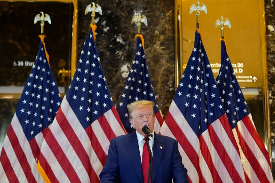 Former President Donald Trump speaks during a news conference at Trump Tower, Friday, May 31, 2024, in New York. A day after a New York jury found Donald Trump guilty of 34 felony charges, the presumptive Republican presidential nominee addressed the conviction and likely attempt to cast his campaign in a new light. (AP Photo/Julia Nikhinson)