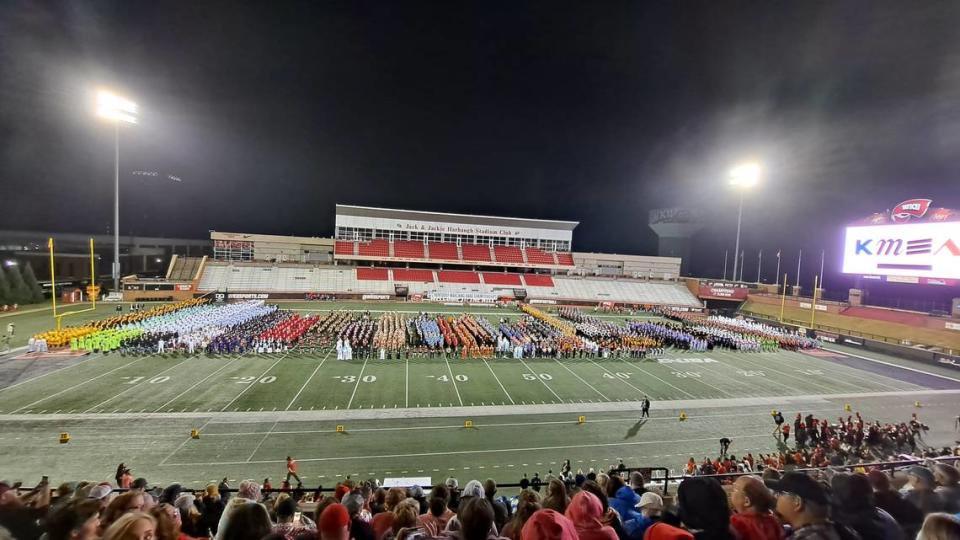 The top 30 high school marching bands in Kentucky assembled on the field at L.T. Smith Stadium in Bowling Green to learn who would take home the Governor’s Cup in each of five competitive classes after finals performances in the Kentucky Marching Band Championships on Oct. 28, 2023.