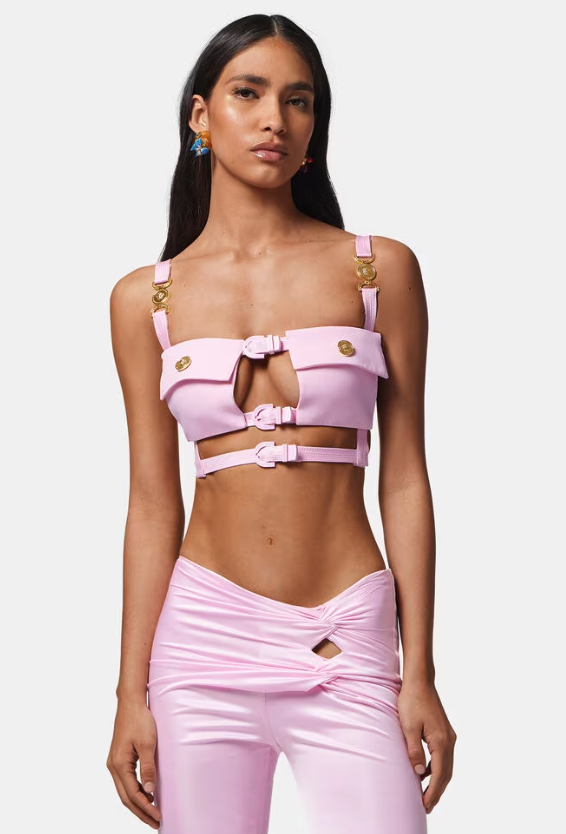 Chain print silk bralette in pink - Versace