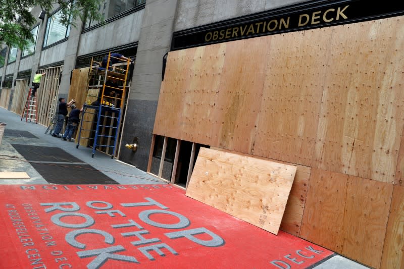 Businesses in midtown Manhattan boarded up during continued protests in New York