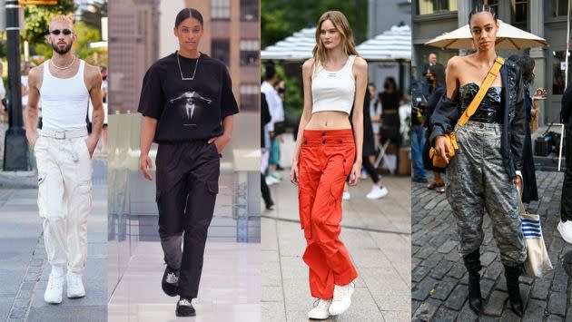 New York Fashion Week models in cargo pants during fall 2021. (Photo: Getty)