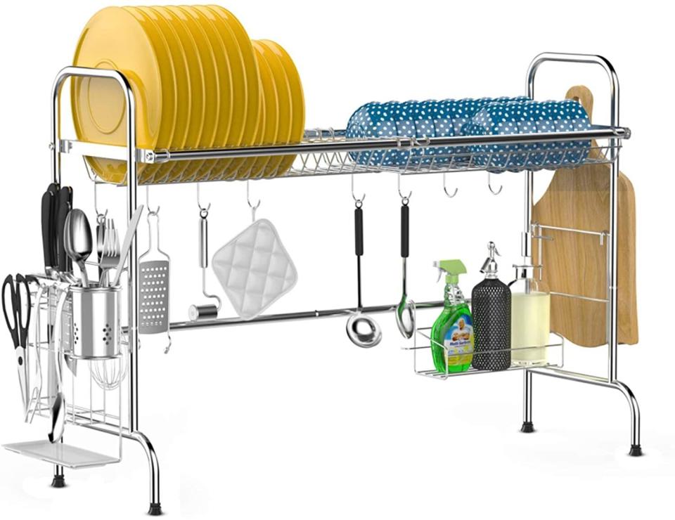 This <a href="https://amzn.to/31nKFQz" target="_blank" rel="noopener noreferrer">over-sink dish-drying rack</a> is a best seller for a reason. Declutter your counter space by going vertical with this <i>genius</i> drying rack. It includes <a href="https://amzn.to/31nKFQz" target="_blank" rel="noopener noreferrer">multiple hooks for hang-drying mugs</a>, utensils, cutting boards and more, and also includes collection holders for drying your cutlery. You've even got a designated slot to hold you dish soap and hand soaps. Just be sure to <a href="https://amzn.to/31nKFQz" target="_blank" rel="noopener noreferrer">carefully measure before purchasing</a> &mdash; this isn't expandable or adjustable. Normally $70, <a href="https://amzn.to/31nKFQz" target="_blank" rel="noopener noreferrer">get it on sale for $45</a> on Prime Day on Amazon.