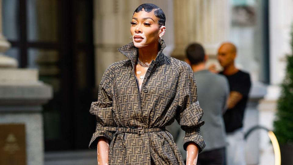 Winnie Harlow seen heading to The Fendi show during Milan Fashion Week on September 20, 2023