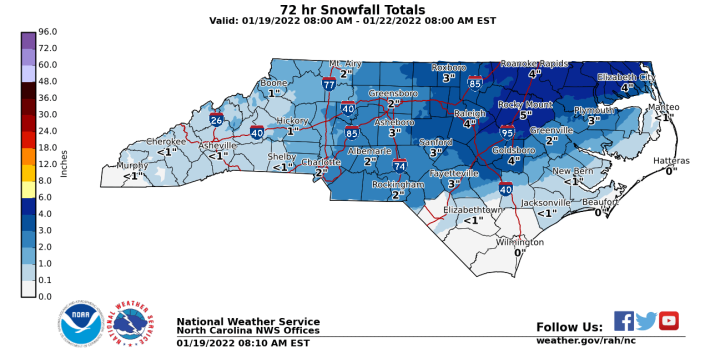 The NWS in Raleigh has bumped up expected snow totals for the northern region.