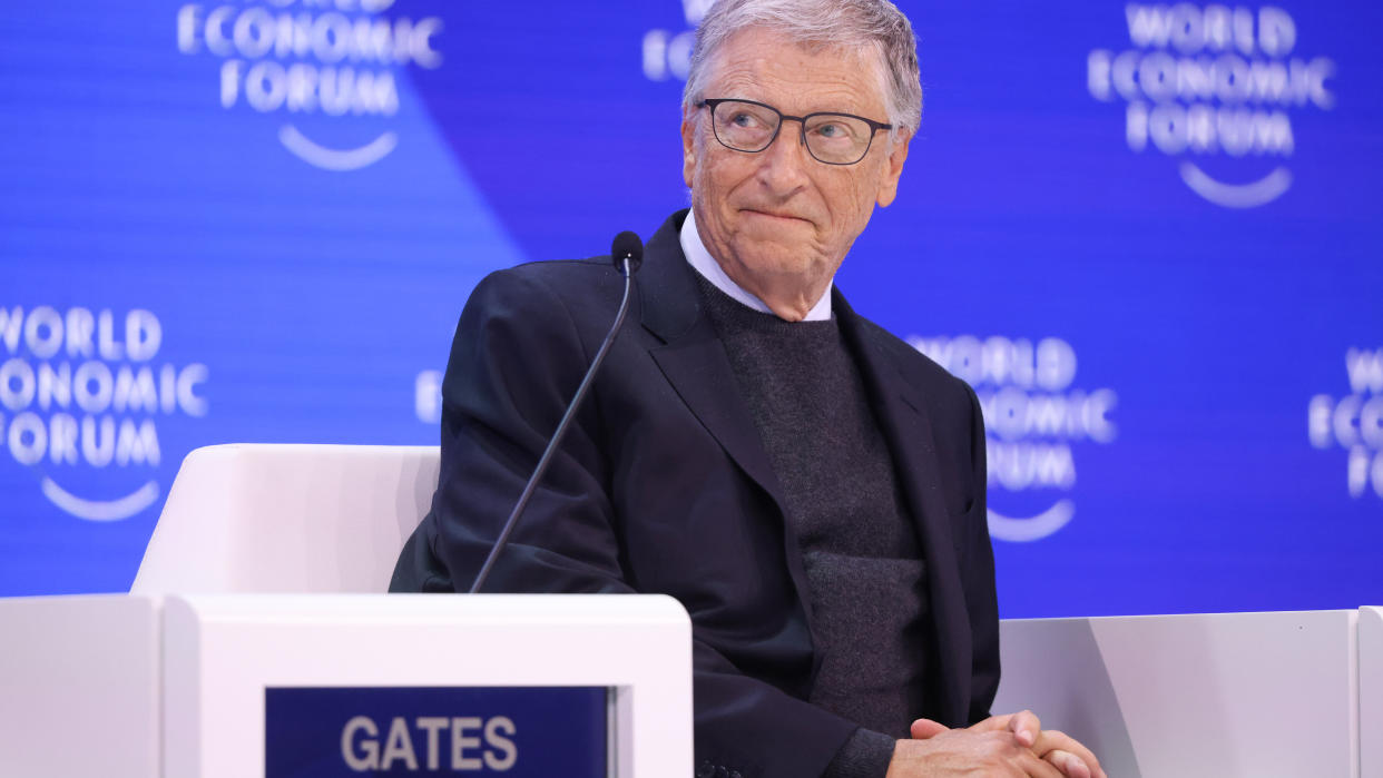  Bill Gates, billionaire and co-chairman of the Bill and Melinda Gates Foundation, during a panel session on day two of the World Economic Forum (WEF) in Davos, Switzerland, on Wednesday, Jan. 17, 2024. The annual Davos gathering of political leaders, top executives and celebrities runs from January 15 to 19. 