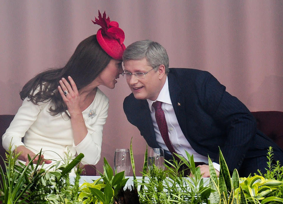 <p>Catherine, Duchess of Cambridge and Canadian Prime Minister Stephen Harper at Parliament Hill for Canada Day celebrations.<br></p>