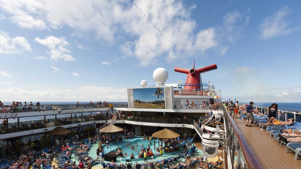 Crowded deck on board the Carnival Breeze cruise ship