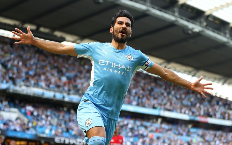 lkay Gundogan of Manchester City celebrates after scoring his team's first goal  - Getty Images