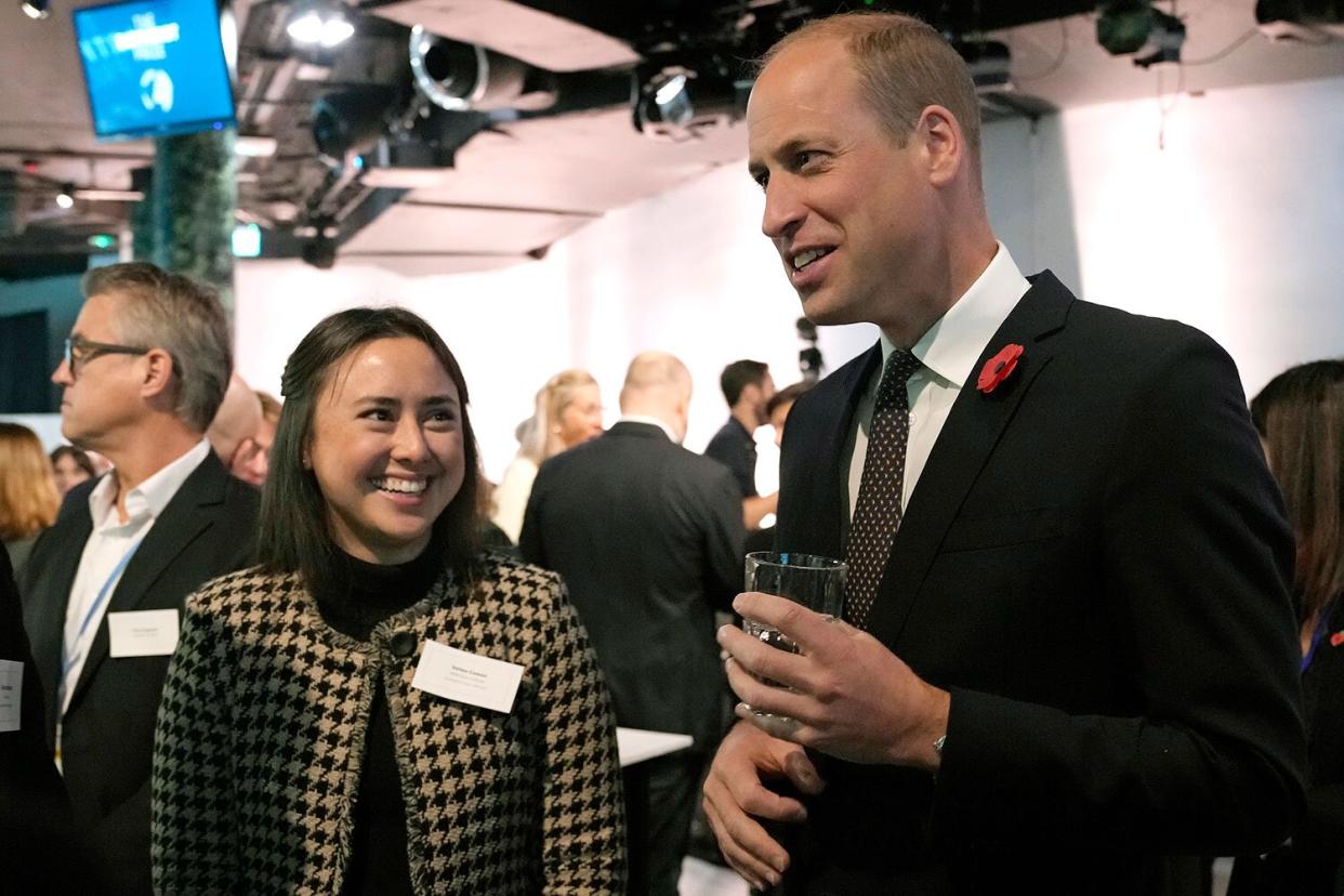 Prince William, Duke of Cambridge (2nd R) speaks with Earthshot prize winner for Fix our Climate Vaitea Cowan (2nd L) and other finalists and winners at the Glasgow Science Center on the sidelines of the COP26 U.N. Climate Summit on November 2, 2021 in Glasgow, United Kingdom. 2021 sees the 26th United Nations Climate Change Conference. The conference will run from 31 October for two weeks, finishing on 12 November. It was meant to take place in 2020 but was delayed due to the Covid-19 pandemic.