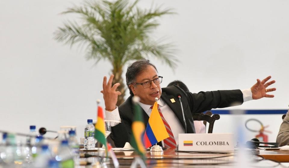 El presidente de Colombia, Gustavo Petro, durante su intervención en la cumbre presidencial de este martes en Brasil. Foto: Cortesía Presidencia de Colombia.