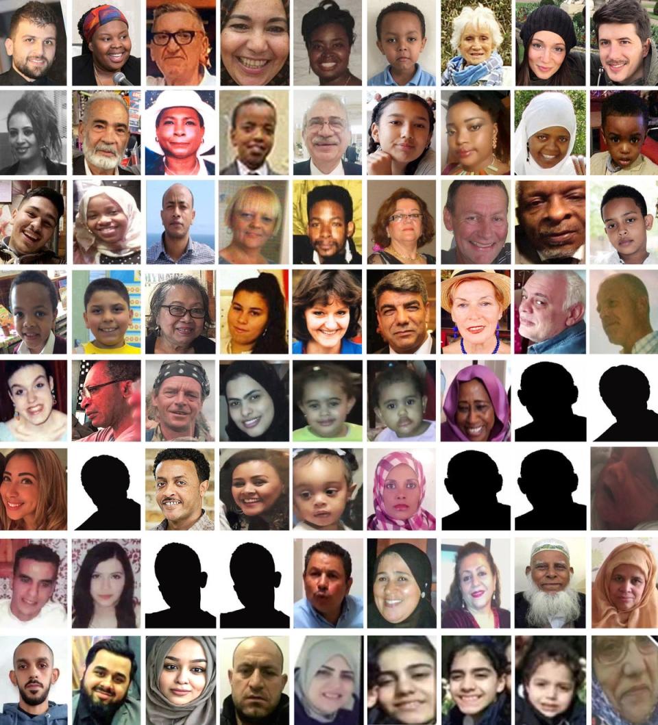 The 72 victims of the Grenfell fire. Not all families have shared pictures (PA) (PA Media)