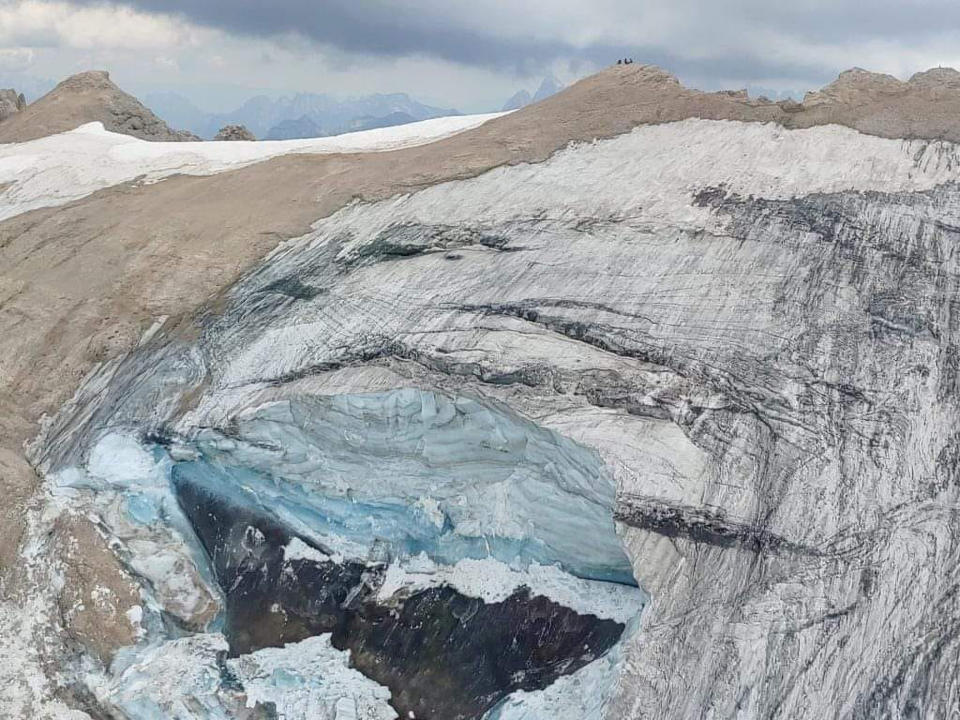 Marmolada glacier where seven people died after avalanche of ice and rock overwhelmed them. Source: Newsflash/Australscope
