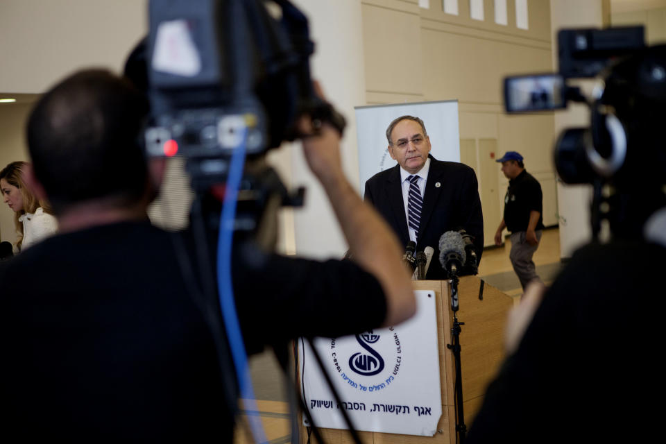 Zeev Rotstein, the director of Tel Hashomer hospital where the comatose former Israeli prime minister Ariel Sharon is being treated, informs the media about Sharon's health condition at the hospital near Tel Aviv, Israel, Friday, Jan. 3, 2014. Rotstein says the former prime minister's already critical medical condition is deteriorating further and his life remains in danger. The 85-year-old Sharon has been in a coma for eight years after a devastating stroke incapacitated him at the peak of his political power. He was reported in "critical condition" Thursday. Rotstein says "there is a slow and gradual deterioration," with doctors now seeing not only Sharon's kidneys but other vital organs malfunctioning as well. (AP Photo/Dan Balilty)