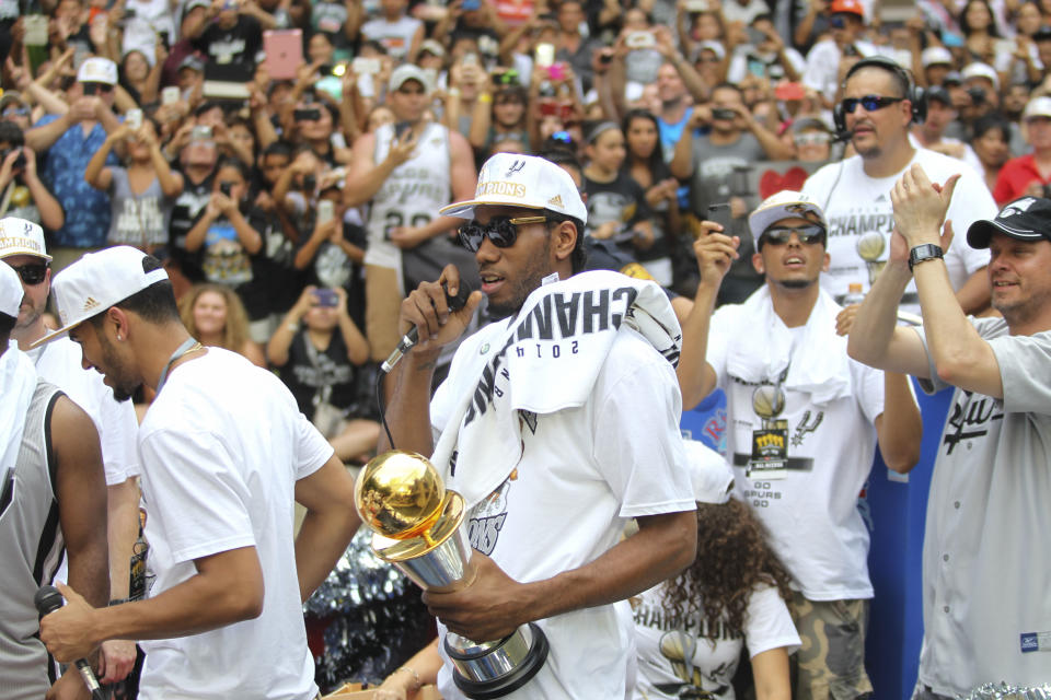 Kawhi Leonard captured NBA Finals MVP honors on San Antonio’s 2014 championship run. (Getty Images)