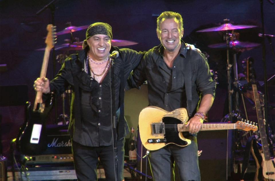 Little Steven Van Zandt (left) and Bruce Springsteen on stage in 2017 after The Boss joined Van Zandt and the Disciples of Soul at the Paramount Theatre in Asbury Park.