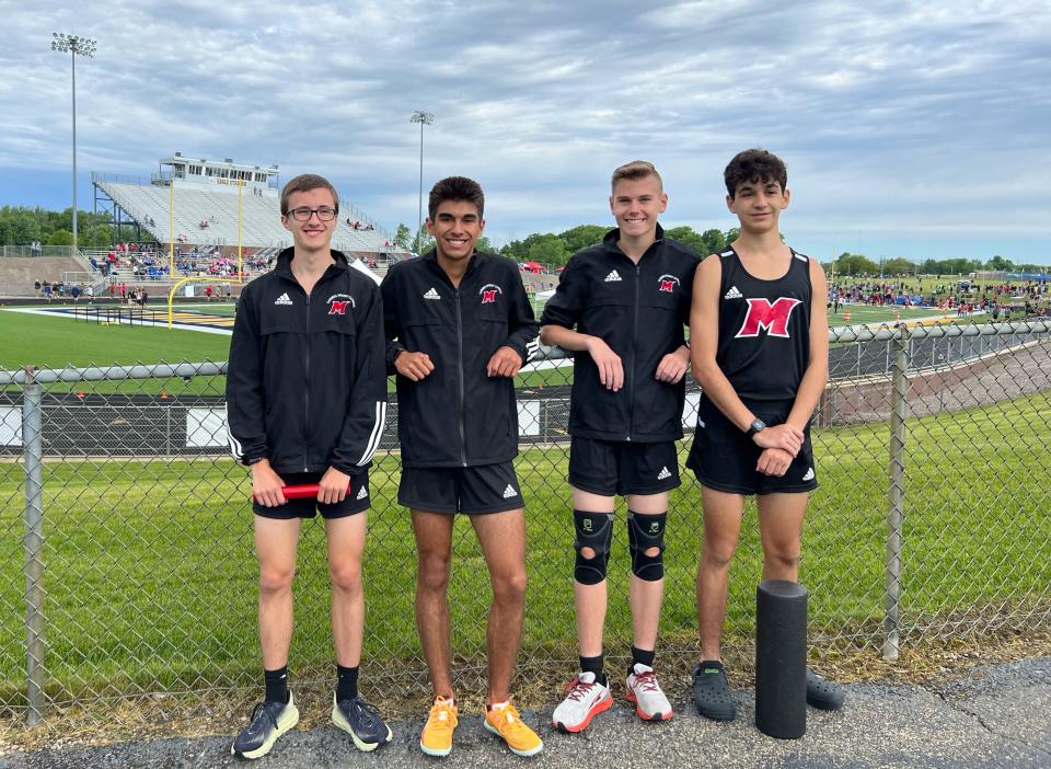 From left: Matthew Zammit Jr., Tyler Lenn, Isaac Zammit and Jack Luzynski pose for a photo during the MHSAA Division 4 track & field state finals at Hudsonville Eagle Stadium in Hudsonville on Saturday, June 4, 2022.