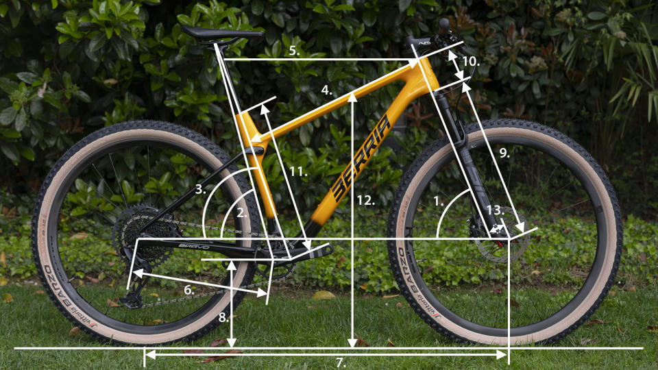 mountain bike with bike geometry lines overlaid