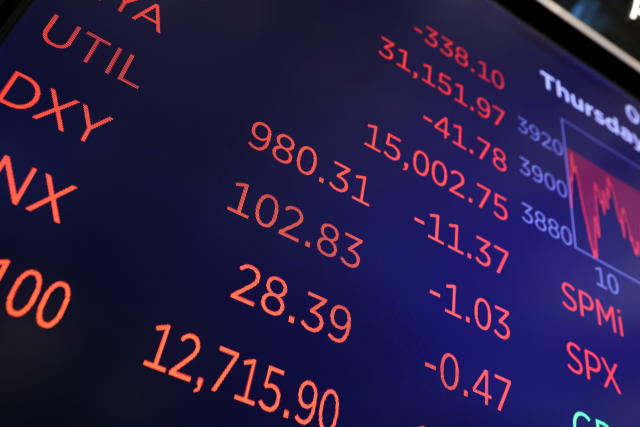 Market information is displayed on a monitor at the New York Stock Exchange (NYSE) in Manhattan, New York City, U.S., May 19, 2022. (Andrew Kelly/Reuters)