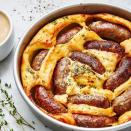 <p>This toad in the hole recipe is insanely delicious - we've made it as easy as possible, using a string of chipolata <a href="https://www.delish.com/uk/cooking/recipes/a30268442/vegan-sausage-rolls/" rel="nofollow noopener" target="_blank" data-ylk="slk:sausages;elm:context_link;itc:0;sec:content-canvas" class="link ">sausages</a> to coil around a round cake tin</p><p>Get the <a href="https://www.delish.com/uk/cooking/recipes/a29572279/toad-in-the-hole/" rel="nofollow noopener" target="_blank" data-ylk="slk:Toad In The Hole;elm:context_link;itc:0;sec:content-canvas" class="link ">Toad In The Hole</a> recipe.</p>