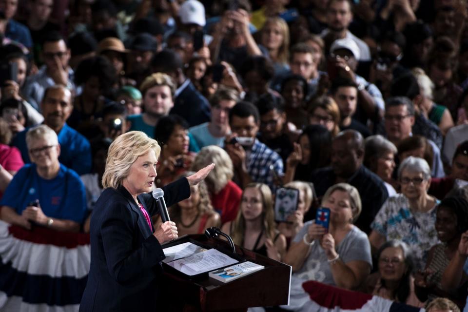 Hillary Clinton speaks during a voter registration rally at the University of South Florida, Sept. 6, 2016, in Tampa. 