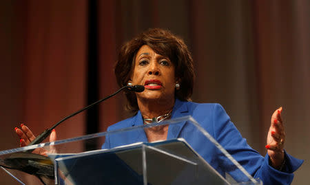 Congresswoman Maxine Waters addresses the audience at the 'Ain't I a Woman?' Sojourner Truth lunch, during the three-day Women's Convention at Cobo Center in Detroit, Michigan, U.S., October 28, 2017. REUTERS/Rebecca Cook 