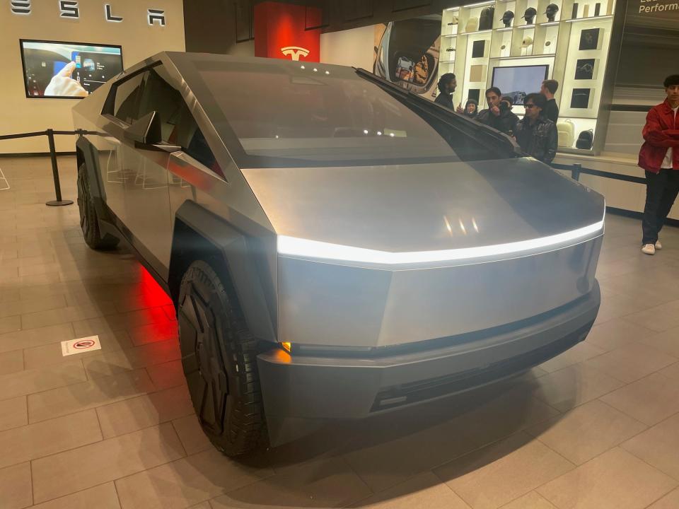 A Cybertruck at Tesla's Santana Row showroom in San Jose, California, on December 9, 2023.