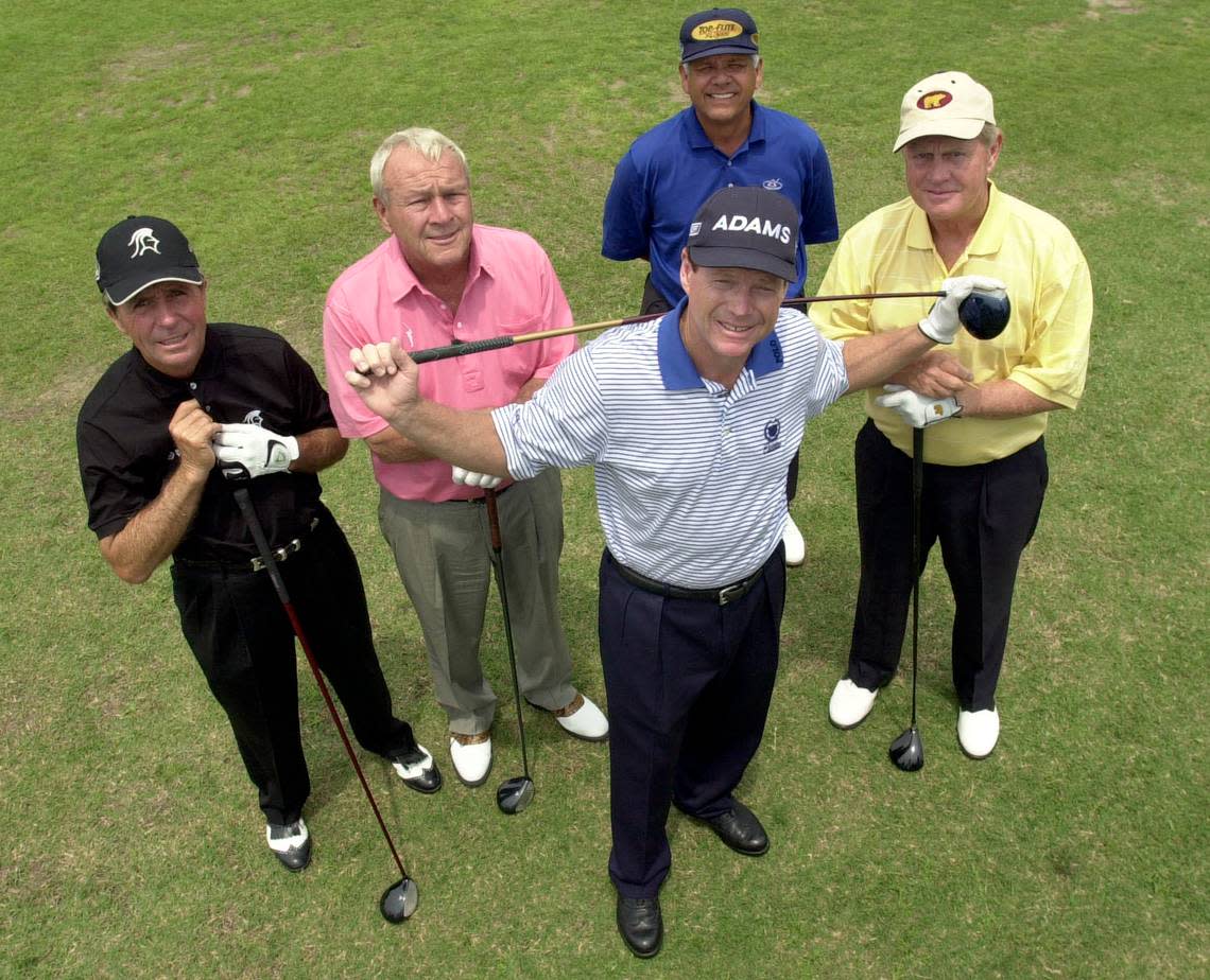 Gary Player (left to right), Arnold Palmer, Lee Trevino, Jack Nicklaus and host Tom Watson all turned out for the annual Children’s Mercy Hospital Golf Classic at Blue Hills Country Club in in 2002. The legendary lineup attracted a burgeoning gallery of fans. KC Star file photo