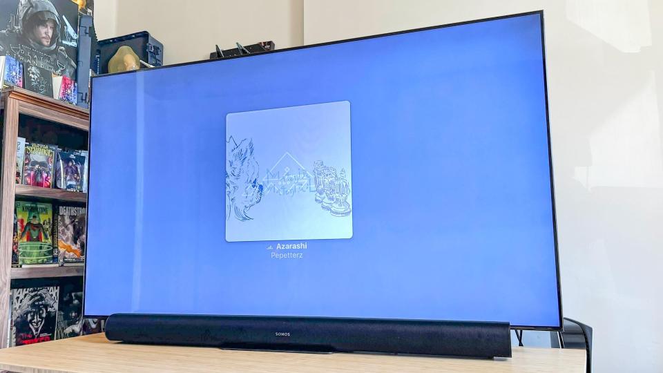 Sonos Arc on standing desk in living room