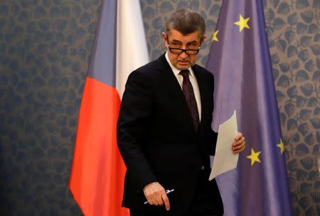 FILE PHOTO: Czech Prime Minister Andrej Babis arrives at a news conference at government headquarters in Prague, Czech Republic, March 26, 2018. REUTERS/David W Cerny/File Photo