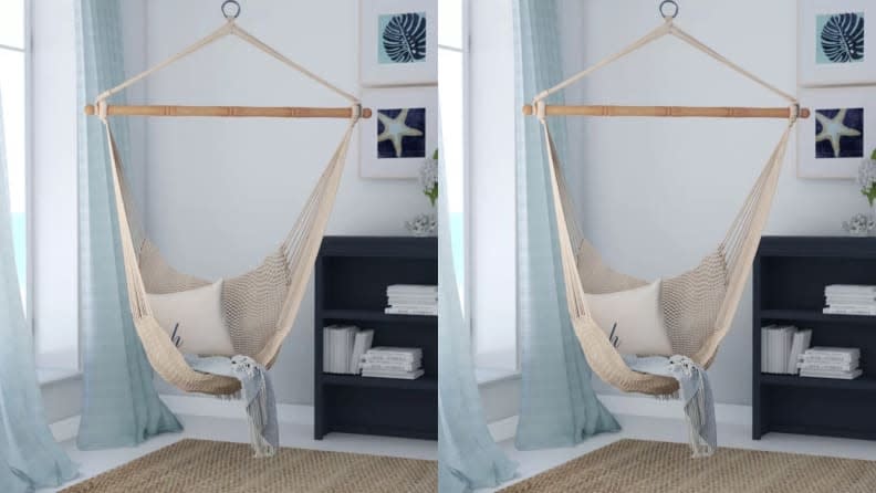 I can already see myself sleeping in this hammock with a cat perched to the side, ready to pounce.