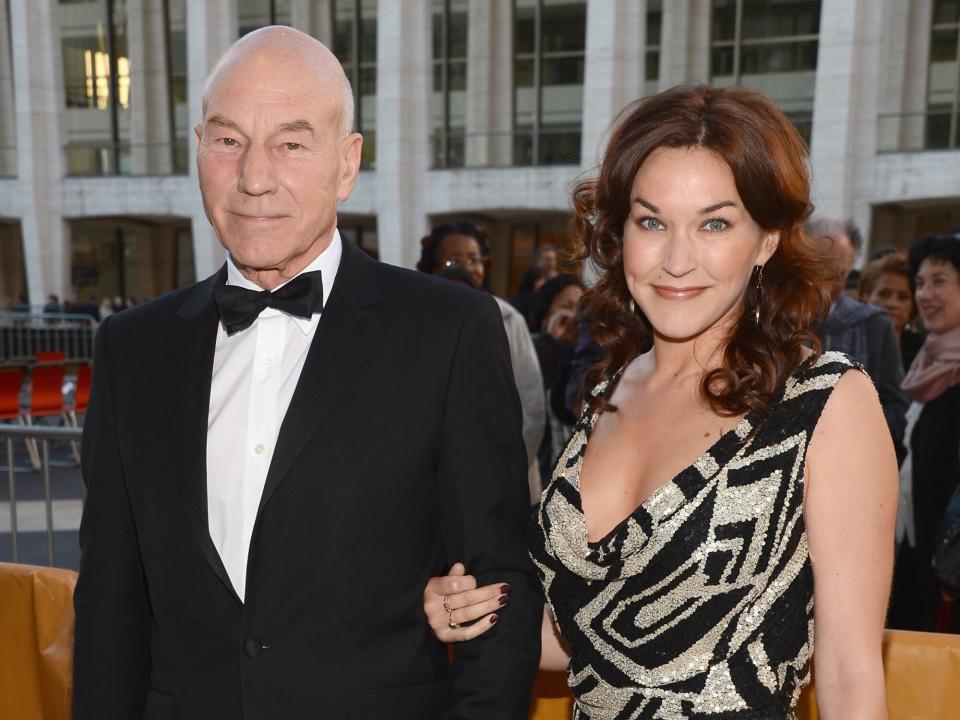 Patrick Stewart and Sunny Ozell attend the 2012 Metropolitan Opera Season Opening Night performance of "L'Elisir D'Amore" at The Metropolitan Opera House on September 24, 2012 in New York City