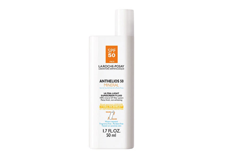 <p>La Roche-Posay Anthelios 50 Mineral, $34, <a rel="nofollow noopener" href="http://www.laroche-posay.us/anthelios-50-mineral-883140000907.html%20" target="_blank" data-ylk="slk:laroche-posay.us;elm:context_link;itc:0;sec:content-canvas" class="link ">laroche-posay.us</a></p>