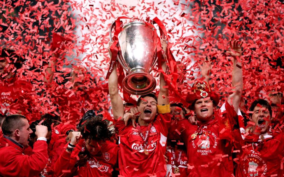 Steven Gerrard lifts the Champions League trophy in 2005 - PA/Phil Noble