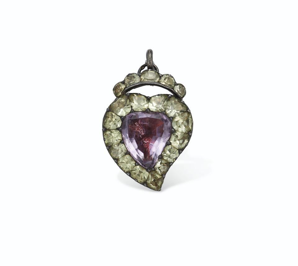 An 18th-century antique chrysolite and amethyst pendant