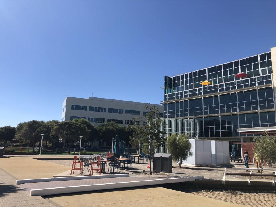 An empty stretch of the Google campus in Mountain View.