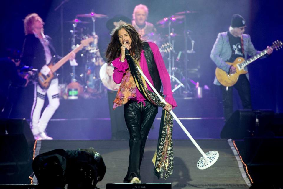 <p>Ollie Millington/WireImage</p> Aerosmith perform in June 2017