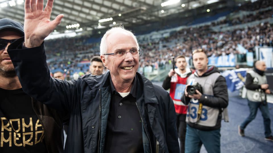 Eriksson greets fans during a match between Lazio and Roma in March last year. - Ivan Romano/Getty Images