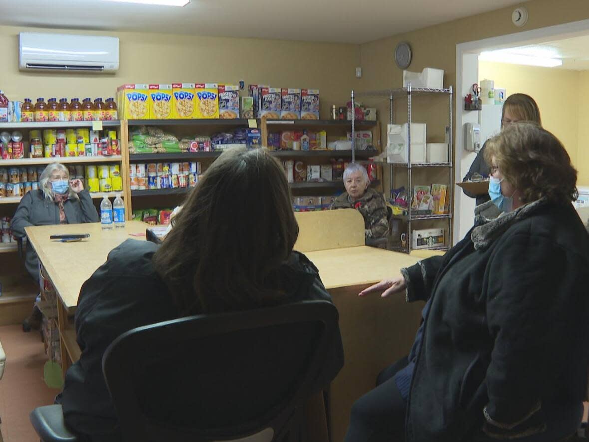 About two dozen people gathered at the local food bank to find solutions to homelessness and food insecurity in the Three Rivers area.  (Sheehan Desjardins/CBC News - image credit)