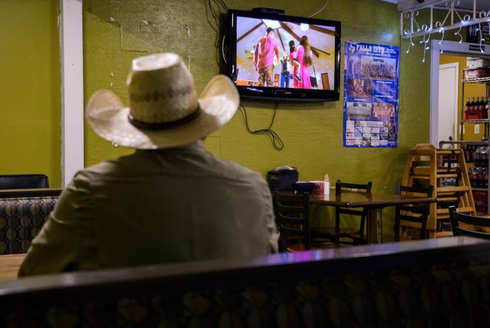 A Karnes County resident sits for breakfast inside Taqueria Vallarta Thursday, Aug. 17, 2023 in Karnes City.