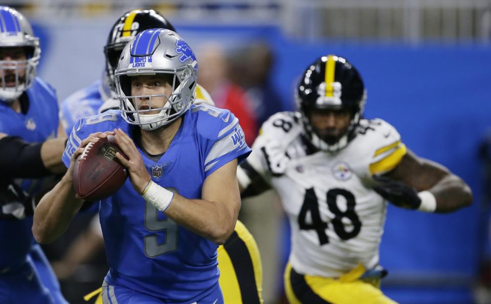 The Steelers kept Matthew Stafford out of the end zone in Sunday night's victory in Detroit. (AP) 