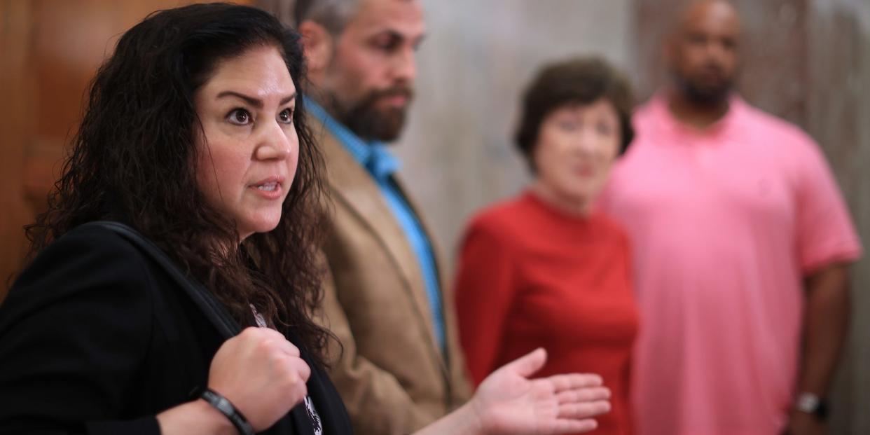 Sandra Garza, partner of the late Capitol Police officer Brian Sicknick, speaks about her support of a January 6 commission following a meeting with Sen. Susan Collins on May 27, 2021.