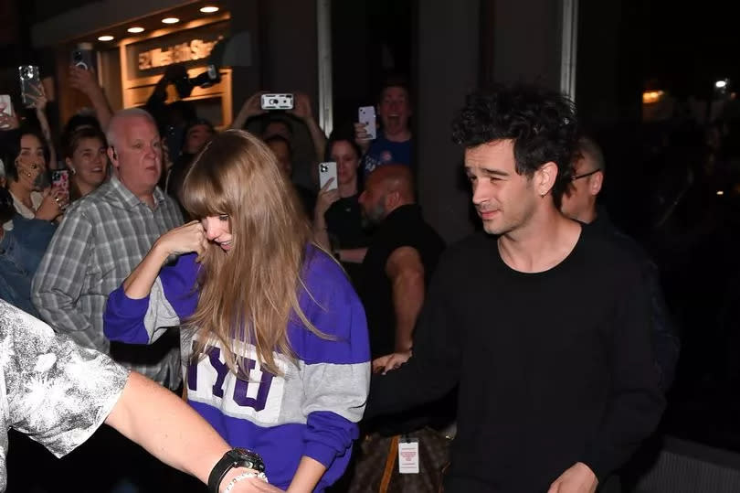 Taylor Swift and Matty Healy seen leaving 'The Electric Lady' studio in Manhattan on May 16, 2023 in New York City.