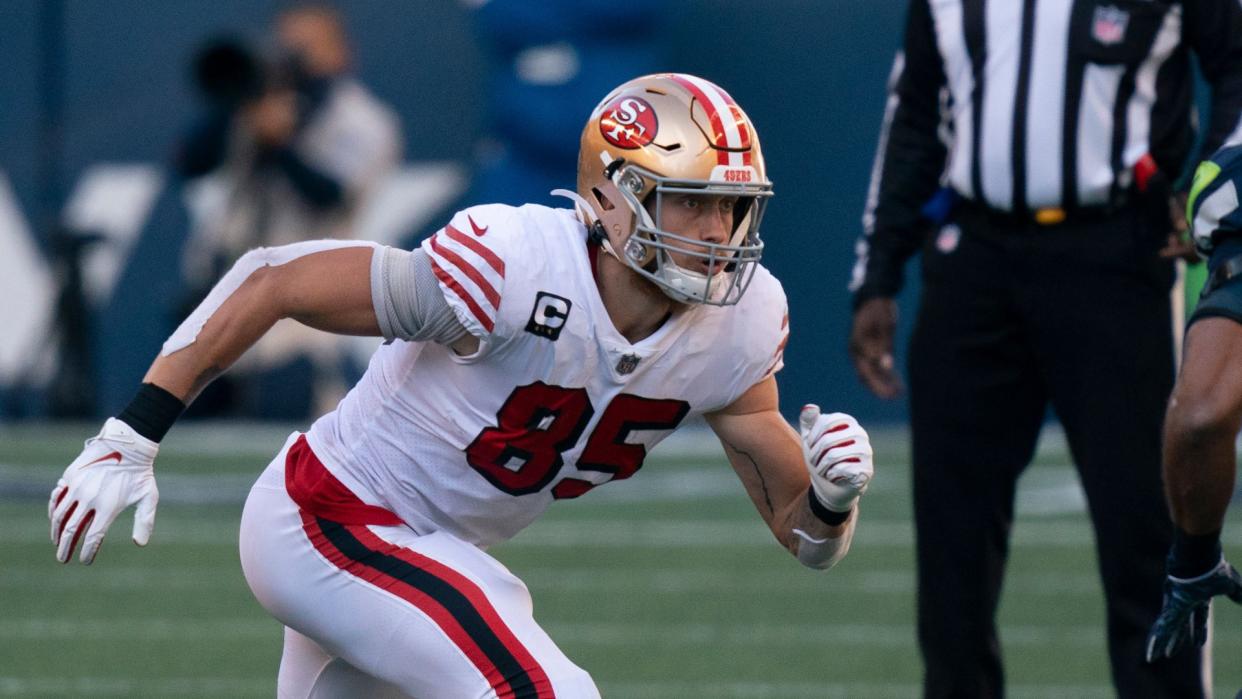 Mandatory Credit: Photo by Stephen Brashear/AP/Shutterstock (10990954cc)San Francisco 49ers tight end George Kittle is pictured during the first half of an NFL football game against the Seattle Seahawks2, in Seattle.