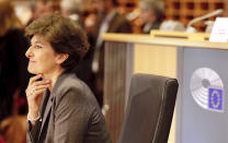 European Commissioner designate for Internal Market Sylvie Goulard waits for the start of her hearing at the European Parliament in Brussels, Thursday, Oct 10, 2019. (AP Photo/Olivier Matthys)