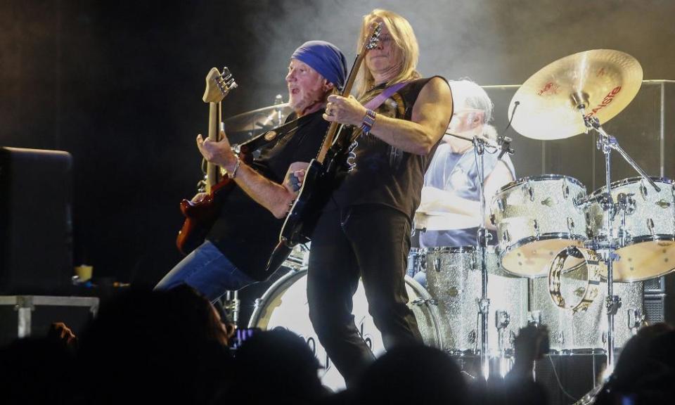 Ian Gillan and Steve Morse of Deep Purple play live in Mexico in 2015.