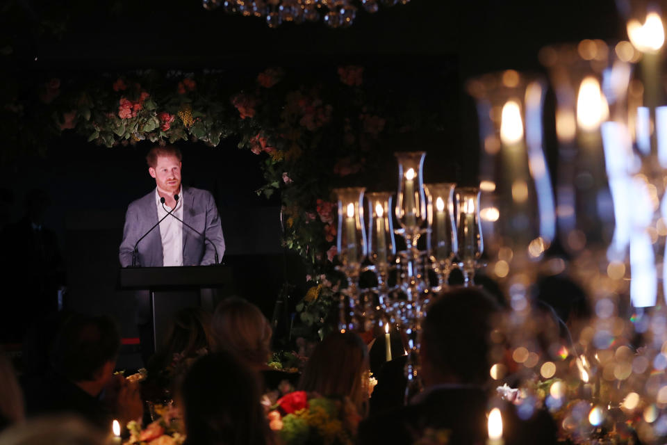 LONDON, ENGLAND - JANUARY 19: The Duke of Sussex makes a speech   as Sentebale held an event on January 19, 2020, hosted by The Caring Foundation, to raise funds for Sentebale’s vital work supporting young people affected by HIV in southern Africa, in London, United Kingdom. The event was attended by Sentebale’s Co-Founding Patron, The Duke of Sussex, The Caring Foundation’s founders Richard and Patricia Caring amongst friends old and new of the charity and foundation. Guests were entertained by a performance from international chart-topping artist, Lewis Capaldi. (Photo by Chris Jackson/Getty Images for Sentebale)