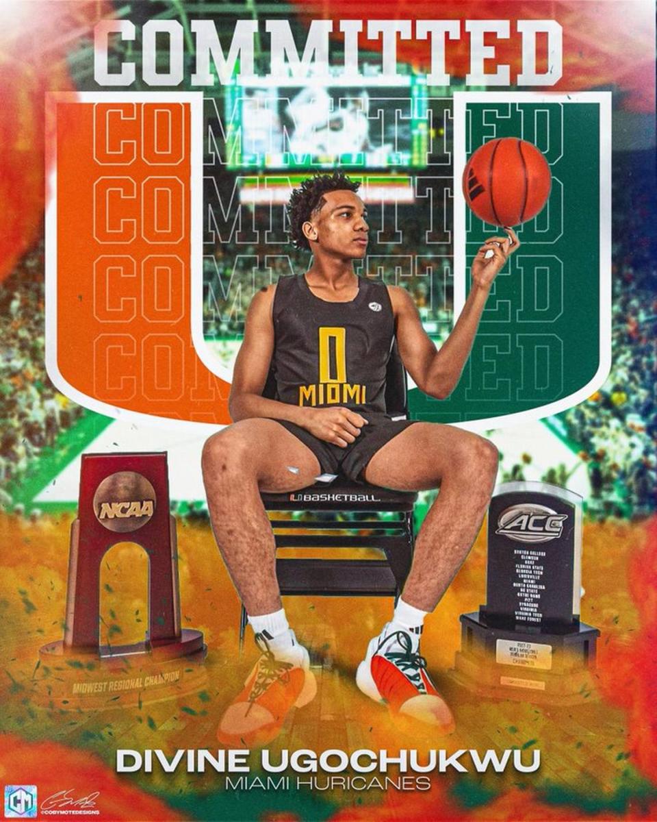 Houston area high school combo guard Divine Ugochukwu will join the Miami Hurricanes for the upcoming 2024-25 season.