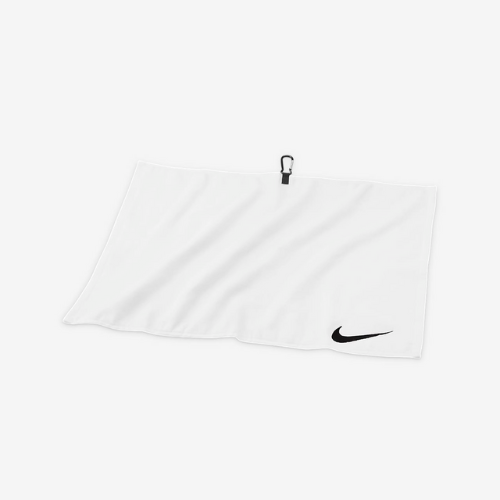 white nike performance towel against white background