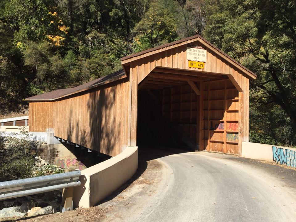 Oregon Creek covered bridge, circa 1860.